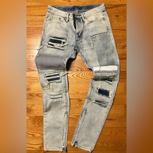 MNML Light Blue Distressed Skinny Jeans